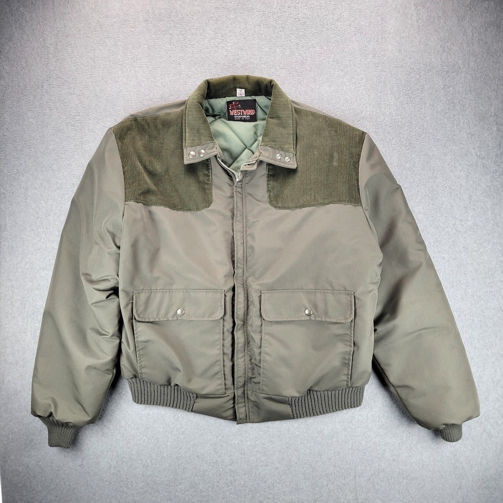 West Wind Sportswear Corduroy Bomber Jacket Mens 2X 50 Green VTG 70s Western USA